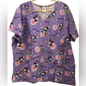 Disney Minnie Mouse Natural Cutie medical scrub top purple lavender Size XXL